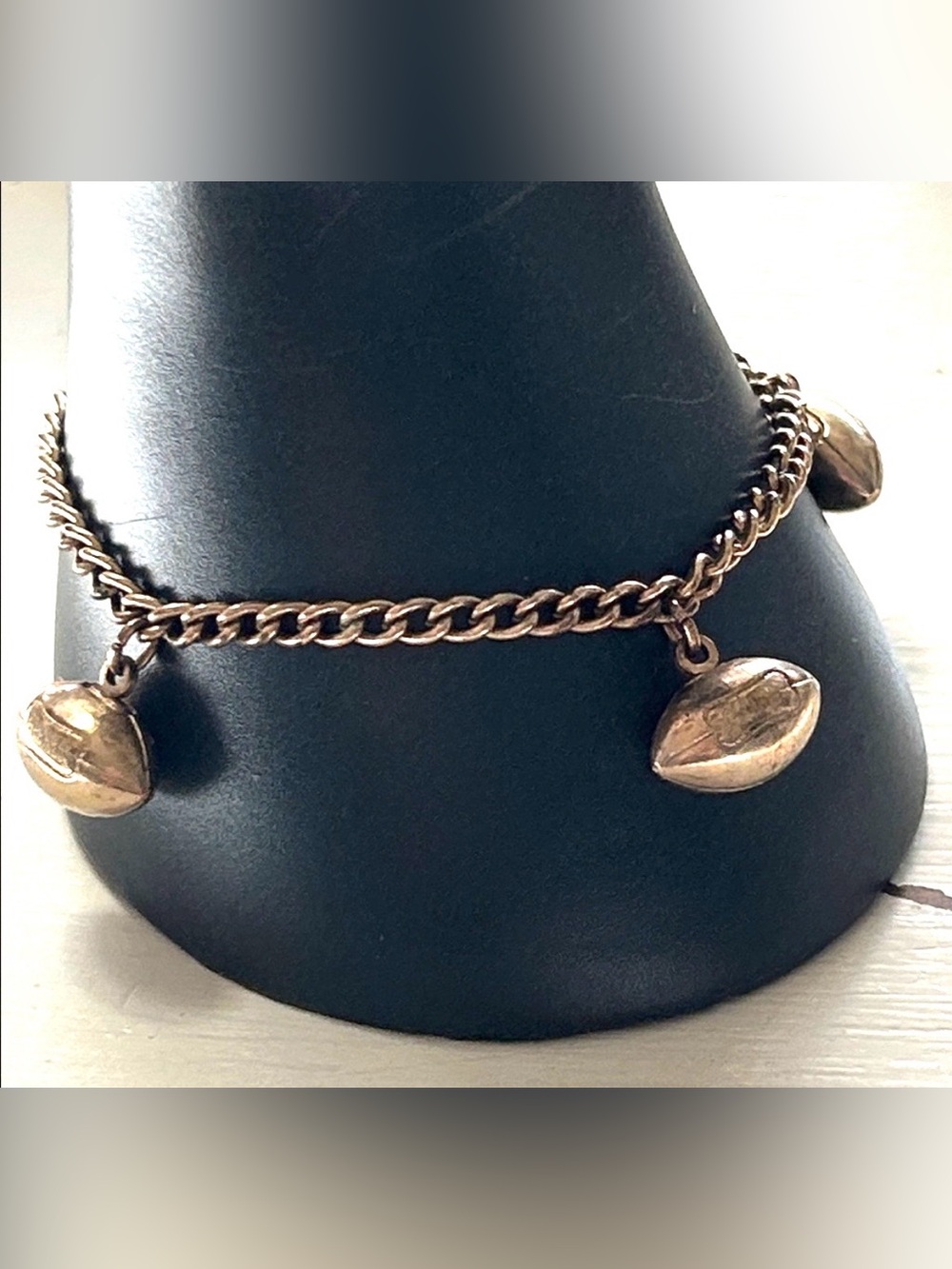 Vintage Gold-Tone Football Charm Bracelet